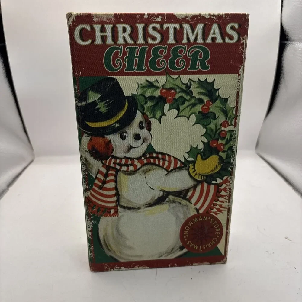 Christmas Cheer Keepsake Storage Book Stash Box Vintage Style Snowman